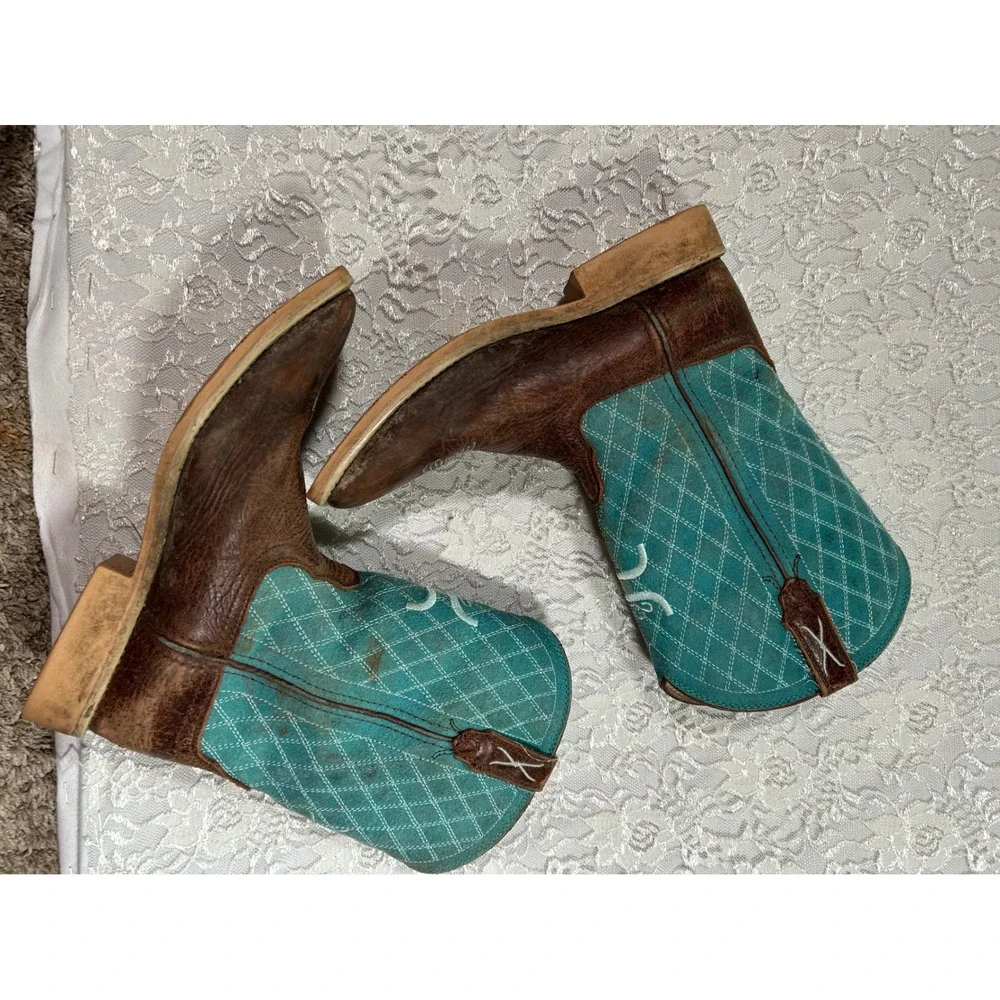 Twisted X Hooey Boot Brown Leather Teal Western Boots Kids 5 Rodeo Equestrian